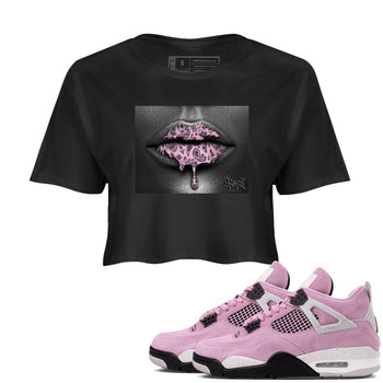 4s Retro Orchid shirts to match jordans Bandana Lips sneaker match tees Air Jordan 4 WMNS Orchid match shoes to clothes SNRT Sneaker Tees unisex cotton Black 1 crop tee