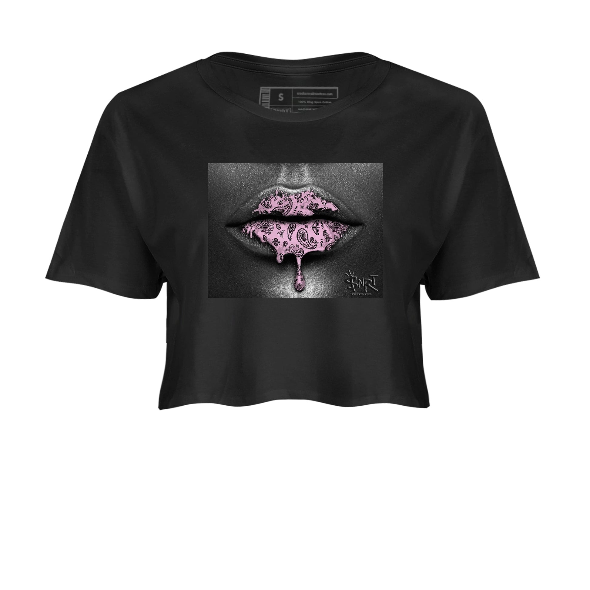 4s Retro Orchid shirts to match jordans Bandana Lips sneaker match tees Air Jordan 4 WMNS Orchid match shoes to clothes SNRT Sneaker Tees unisex cotton Black 2 crop tee