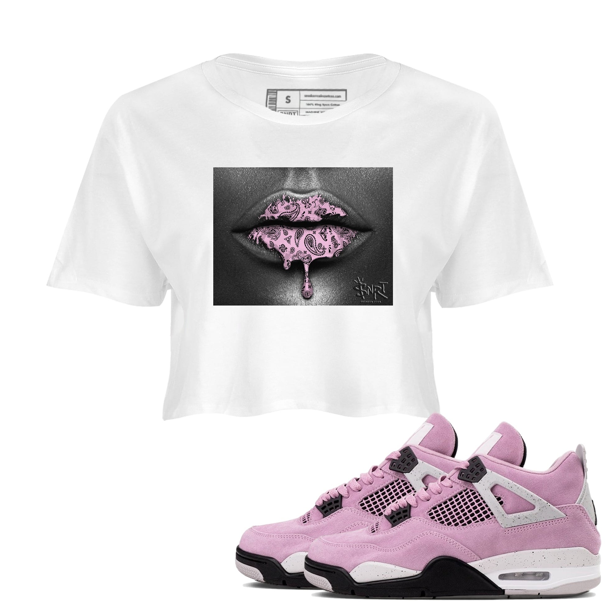 4s Retro Orchid shirts to match jordans Bandana Lips sneaker match tees Air Jordan 4 WMNS Orchid match shoes to clothes SNRT Sneaker Tees unisex cotton White 1 crop tee