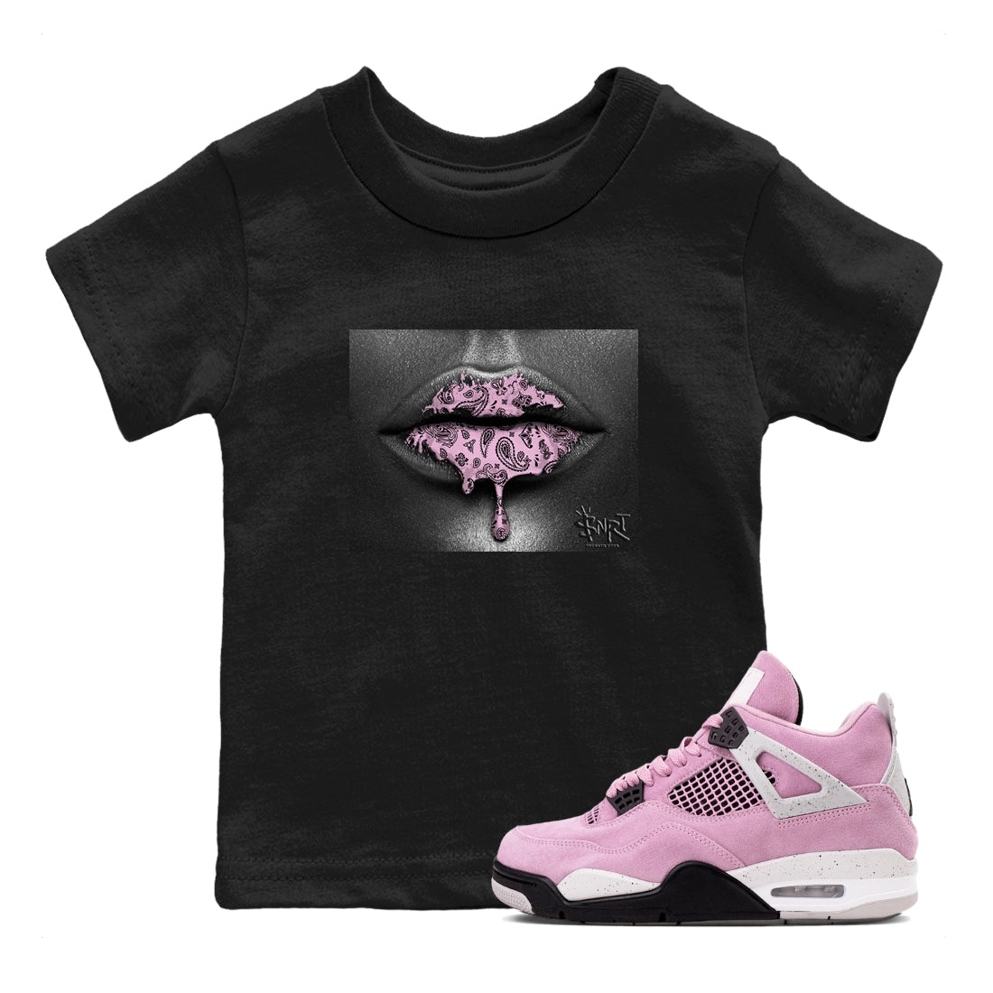 4s Retro Orchid shirts to match jordans Bandana Lips sneaker match tees Air Jordan 4 WMNS Orchid match shoes to clothes SNRT Sneaker Tees Youth Baby Black 1 tee