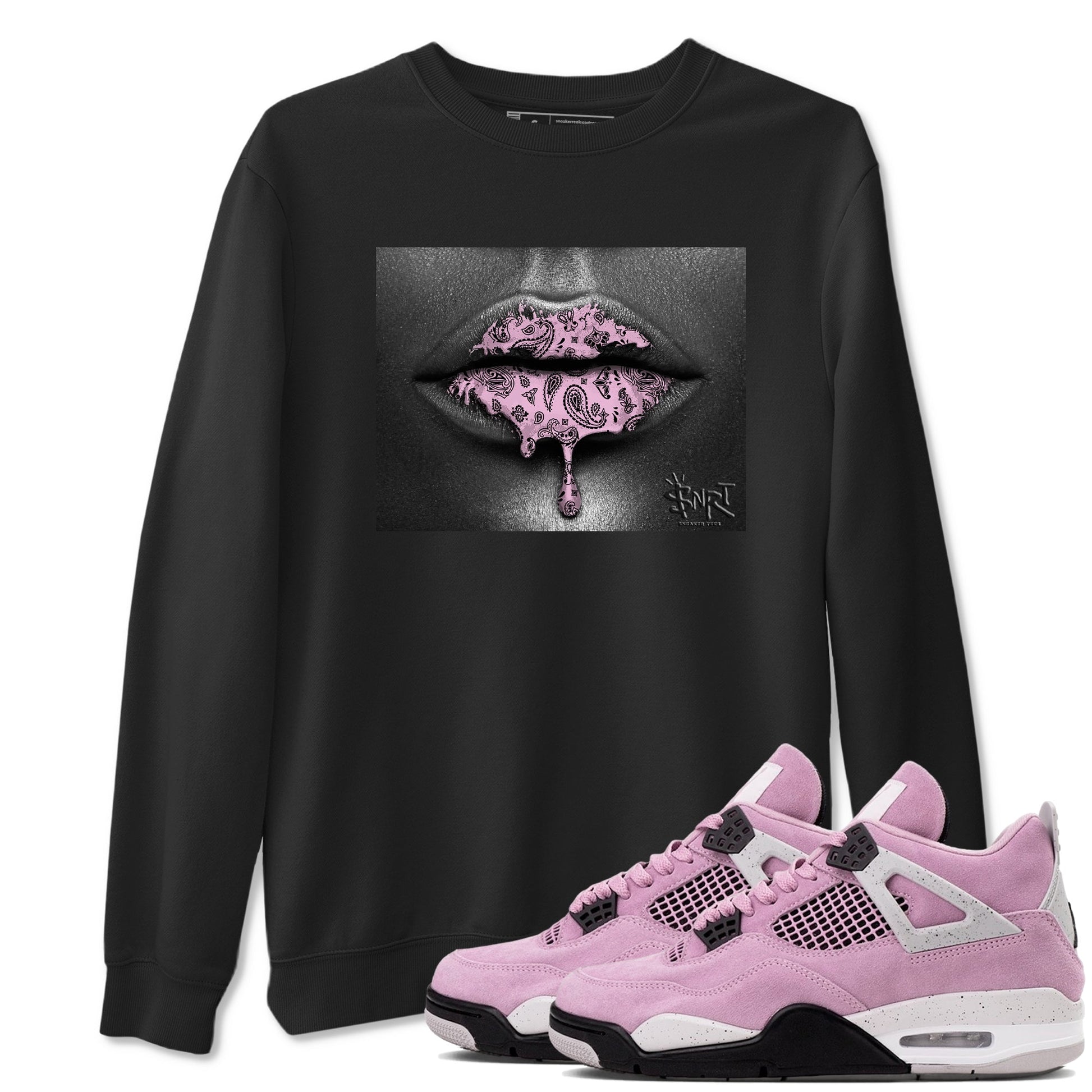 4s Retro Orchid shirts to match jordans Bandana Lips sneaker match tees Air Jordan 4 WMNS Orchid match shoes to clothes SNRT Sneaker Tees unisex cotton Black 1 shirts