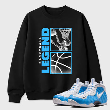 Best Sneakerfit Graphic Tee. Graphic Outfits. Sneaker Tees To Match Air Foamposite Pro University Blue Sneakers – Basketball Legend Tee Black 1