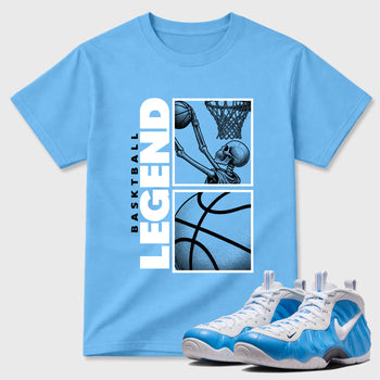 Best Sneakerfit Graphic Tee. Graphic Outfits. Sneaker Tees To Match Air Foamposite Pro University Blue Sneakers – Basketball Legend Tee Carolina Blue 1