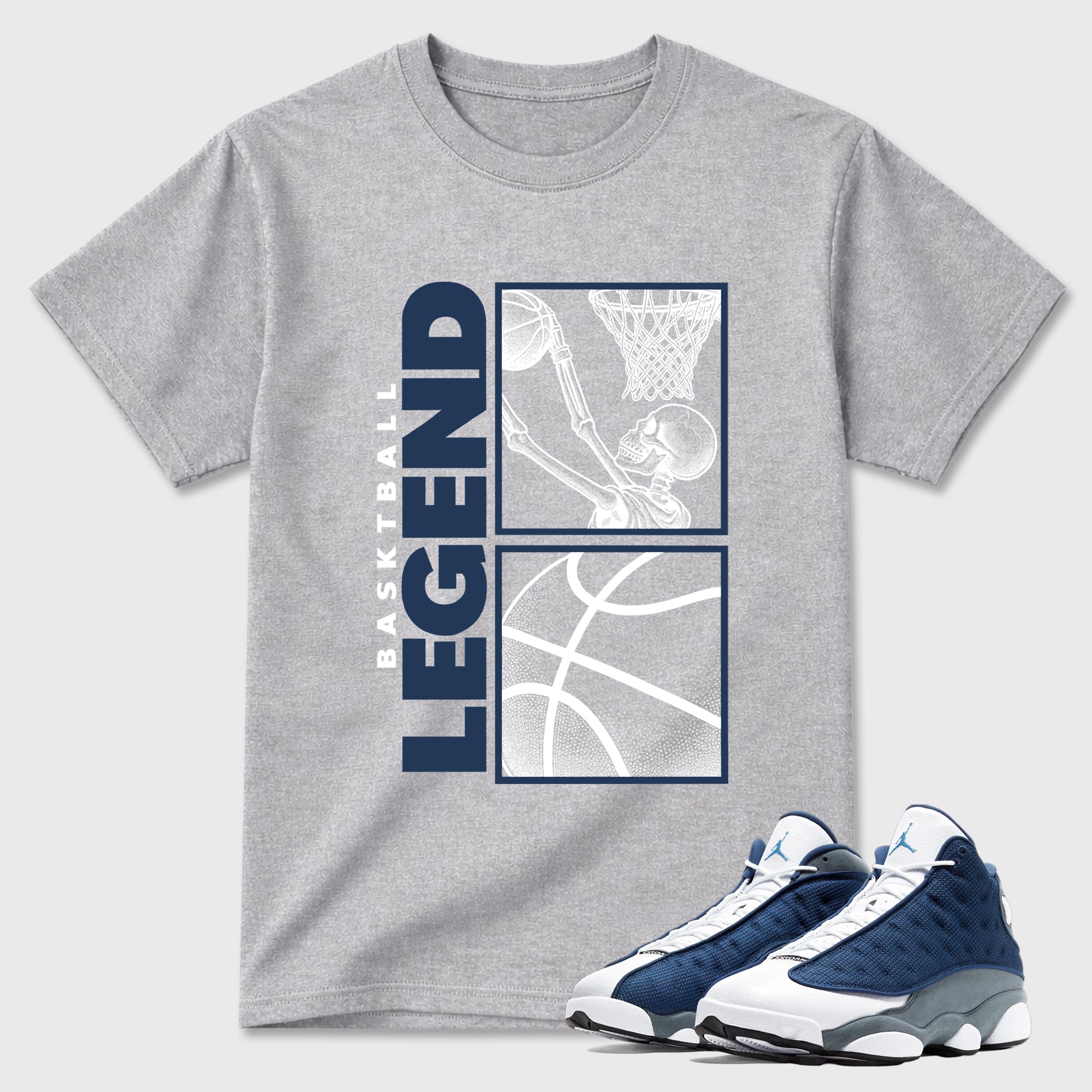 Basketball Legend Graphic T-Shirt featuring original streetwear artwork designed to match the Air Jordan 13 Flint. Heather Grey 1 Graphic T-Shirt.