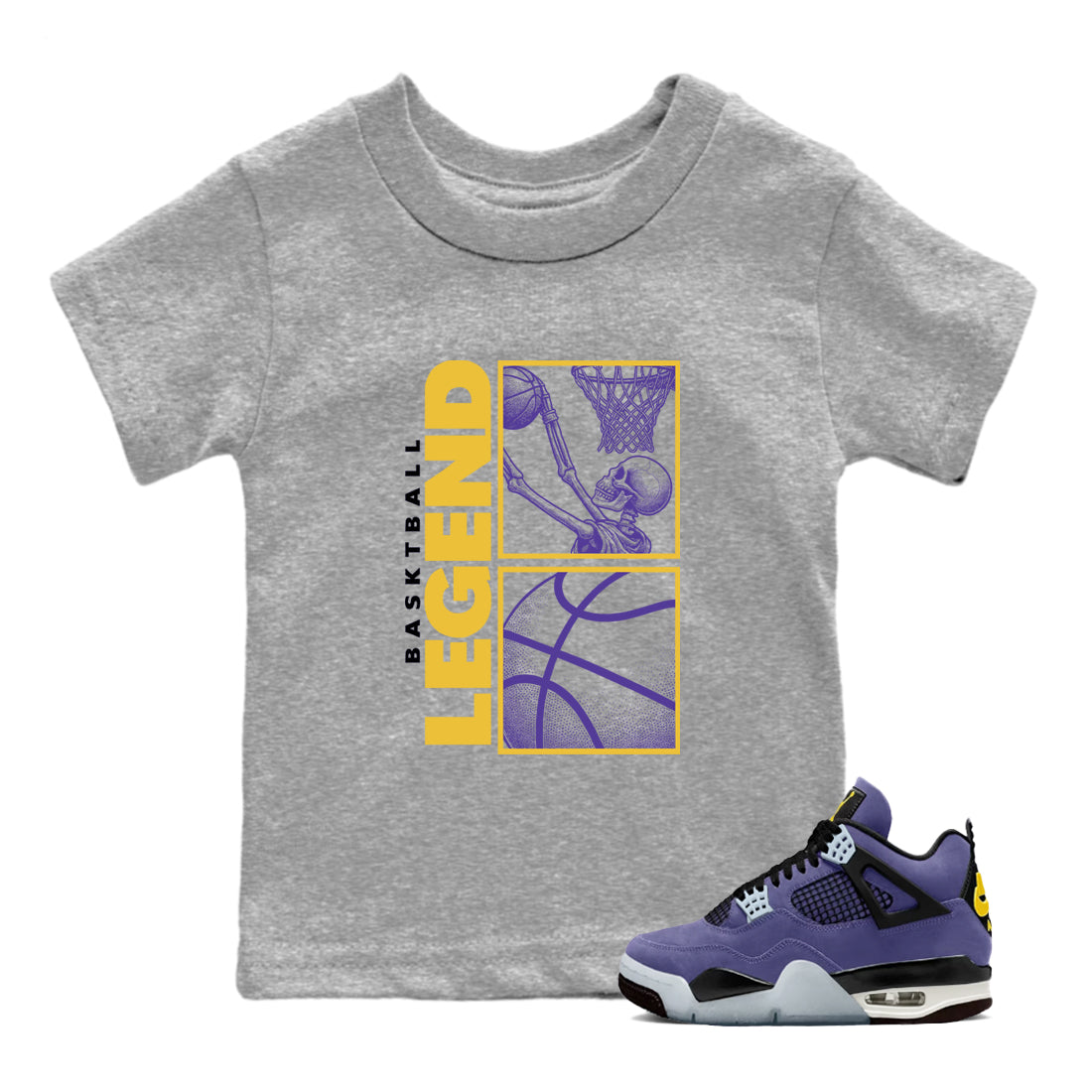 Best Sneakerfits graphic tee – Los Angeles Basketball Tees To Match Air Jordan 4 Lakeshow – Basketball Legend Kids T-Shirt Heather Grey 1