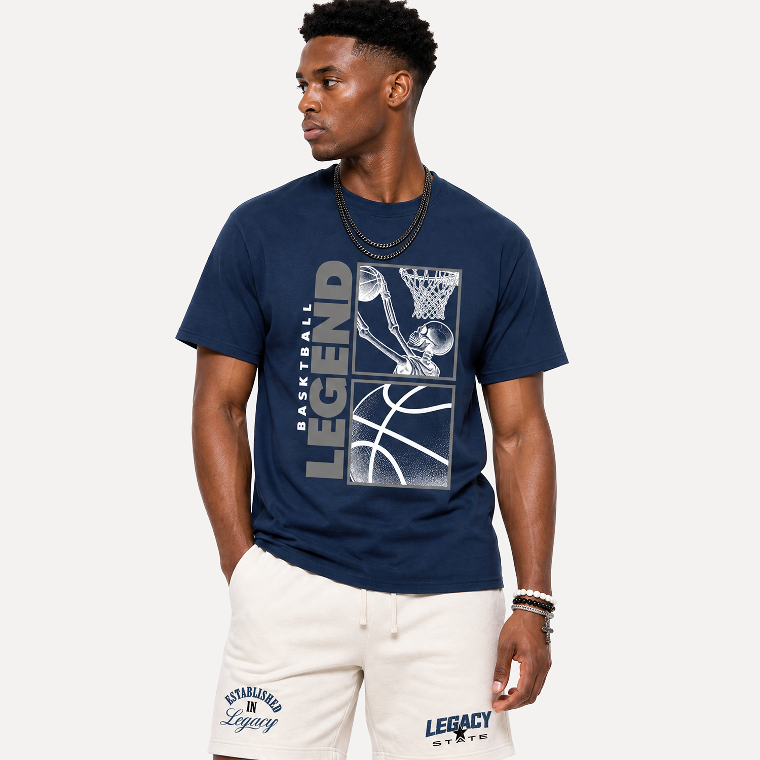 skull basketball legend graphic tee model shoot