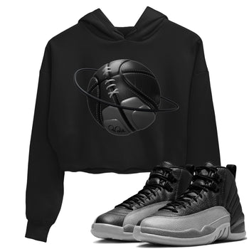 12s Black Wolf Grey shirts to match jordans Basketball Planet sneaker match tees Air Jordan 12 Barons match shoes to clothes SNRT Sneaker Tees unisex cotton Black 1 crop tee