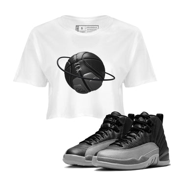 12s Black Wolf Grey shirts to match jordans Basketball Planet sneaker match tees Air Jordan 12 Barons match shoes to clothes SNRT Sneaker Tees unisex cotton White 1 crop tee