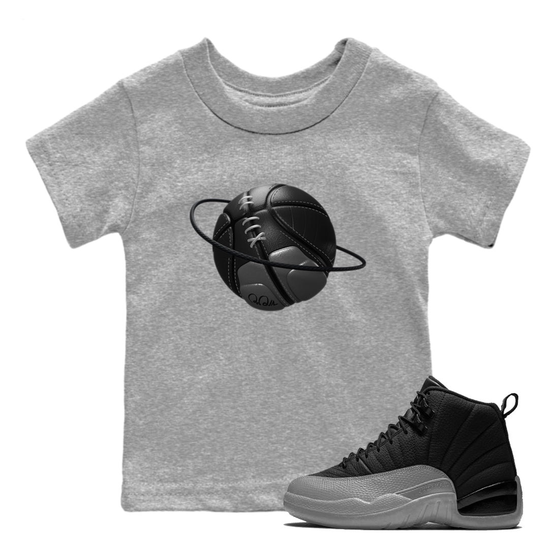 12s Black Wolf Grey shirts to match jordans Basketball Planet sneaker match tees Air Jordan 12 Barons match shoes to clothes SNRT Sneaker Tees Youth Baby Heather Grey 1 tee
