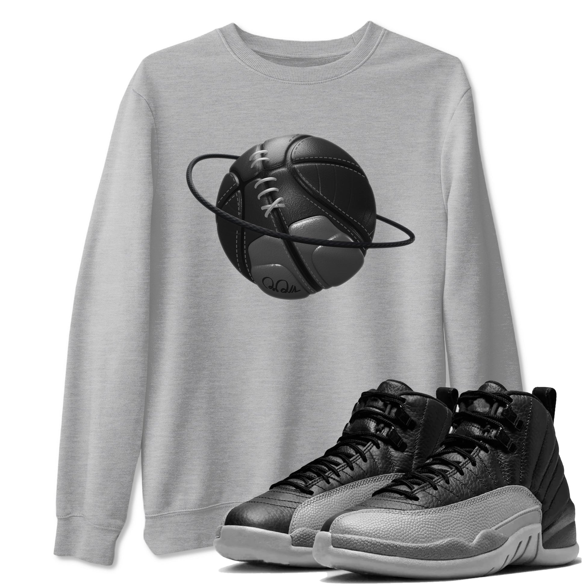 12s Black Wolf Grey shirts to match jordans Basketball Planet sneaker match tees Air Jordan 12 Barons match shoes to clothes SNRT Sneaker Tees unisex cotton Heather Grey 1 shirts