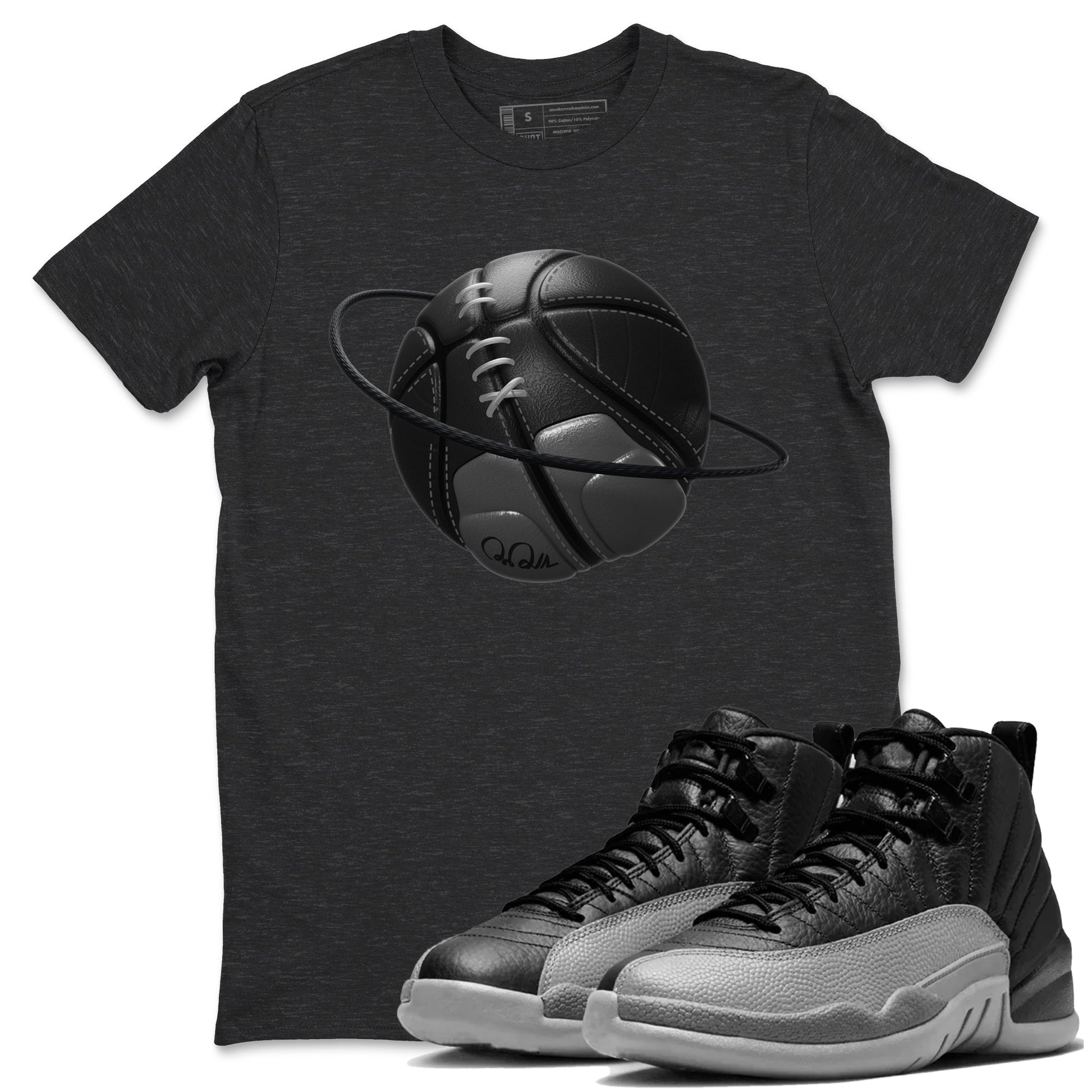 12s Black Wolf Grey shirts to match jordans Basketball Planet sneaker match tees Air Jordan 12 Barons match shoes to clothes SNRT Sneaker Tees unisex cotton Charcoal Heather 1 shirts