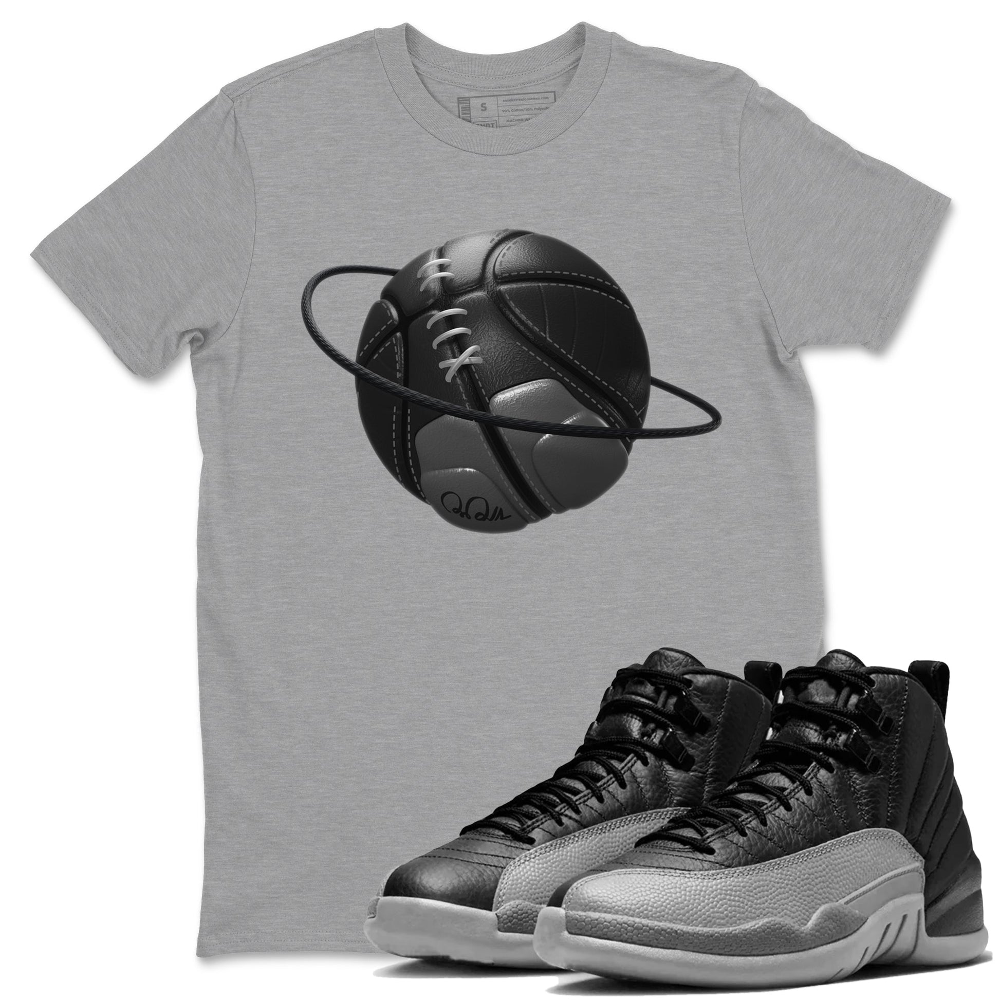 12s Black Wolf Grey shirts to match jordans Basketball Planet sneaker match tees Air Jordan 12 Barons match shoes to clothes SNRT Sneaker Tees unisex cotton Heather Grey 1 shirts