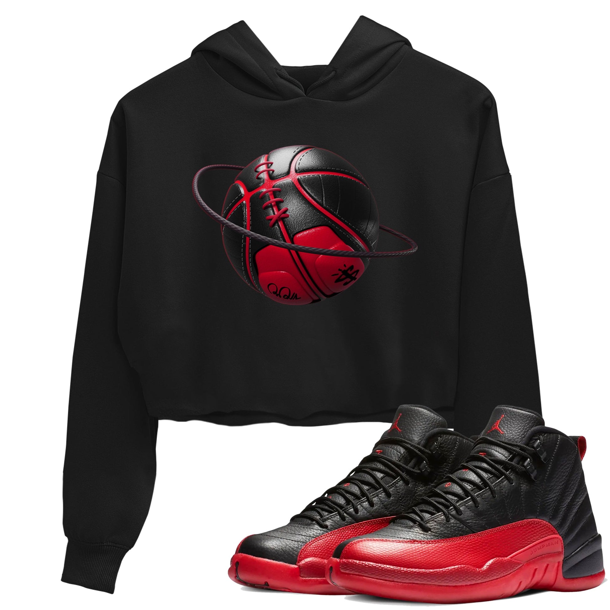 12s Flu Game shirts to match jordans Basketball Planet sneaker match tees Air Jordan 12 Retro Flu Game match shoes to clothes SNRT Sneaker Tees unisex cotton Black 1 crop tee
