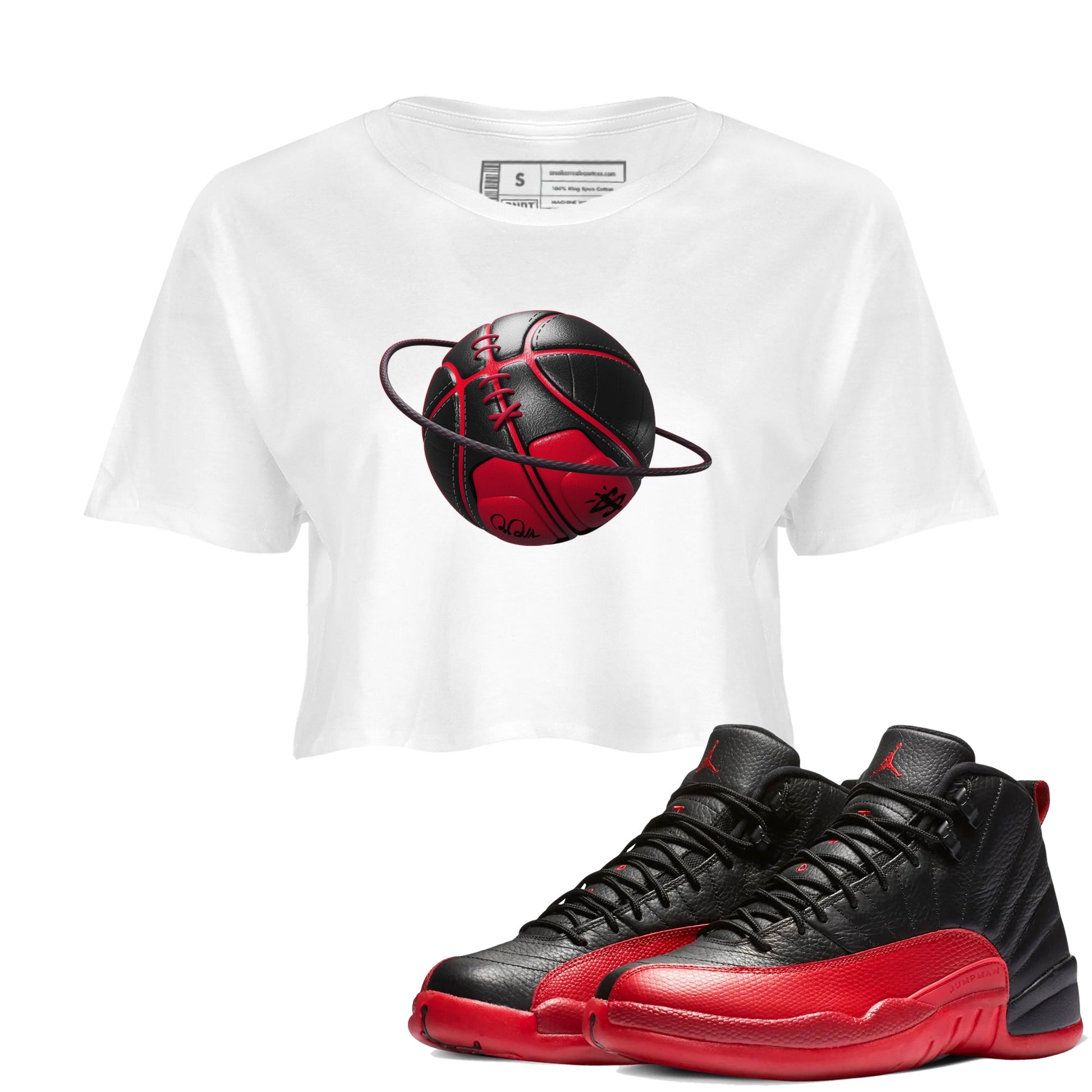12s Flu Game shirts to match jordans Basketball Planet sneaker match tees Air Jordan 12 Retro Flu Game match shoes to clothes SNRT Sneaker Tees unisex cotton White 1 crop tee