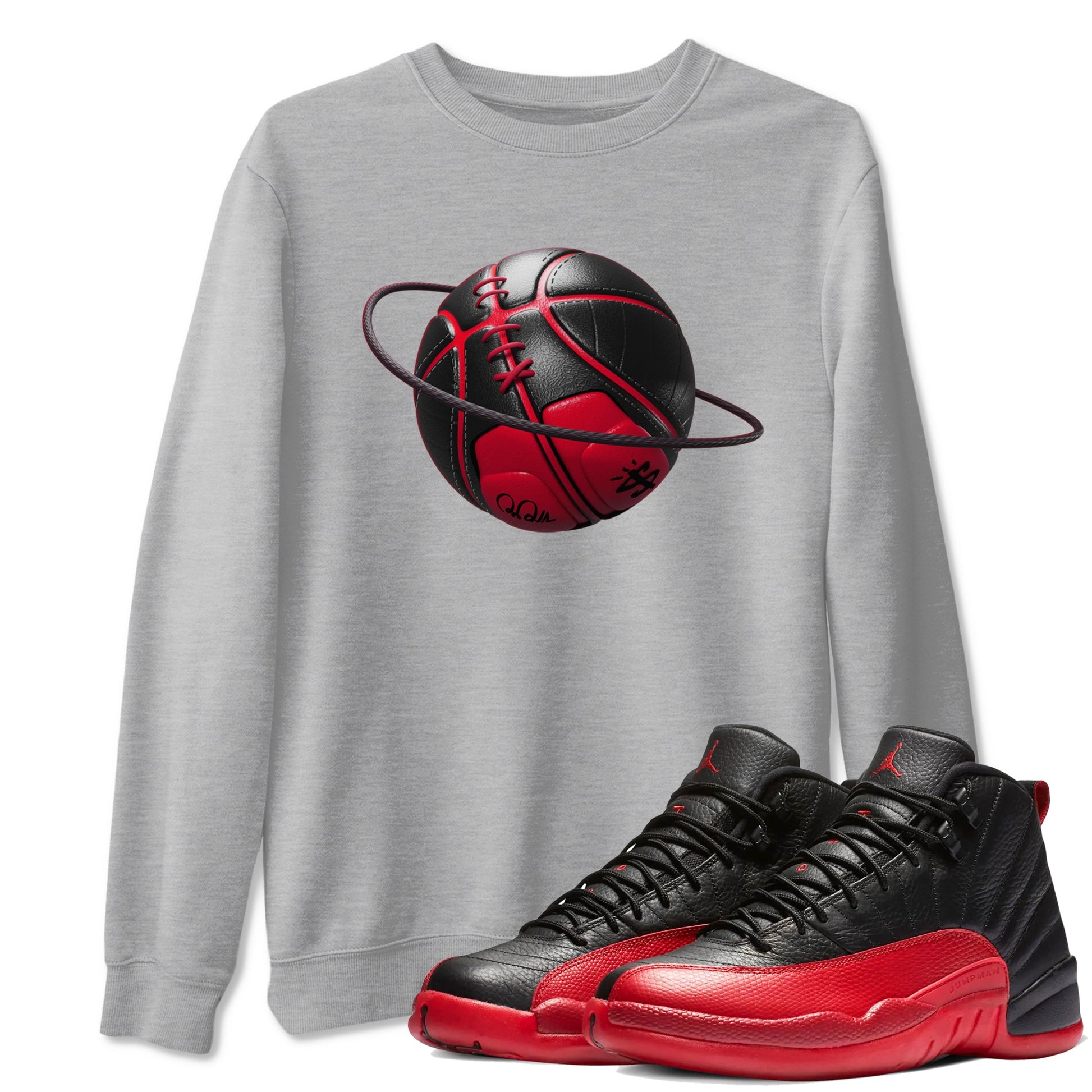 12s Flu Game shirts to match jordans Basketball Planet sneaker match tees Air Jordan 12 Retro Flu Game match shoes to clothes SNRT Sneaker Tees unisex cotton Heather Grey 1 shirts