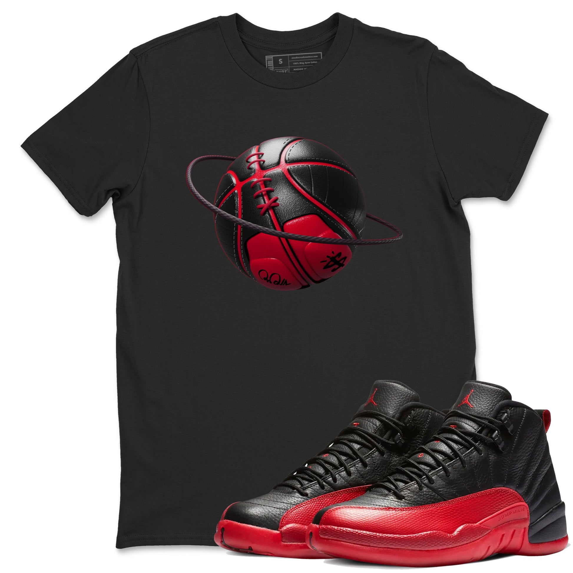 12s Flu Game shirts to match jordans Basketball Planet sneaker match tees Air Jordan 12 Retro Flu Game match shoes to clothes SNRT Sneaker Tees unisex cotton Black 1 shirts