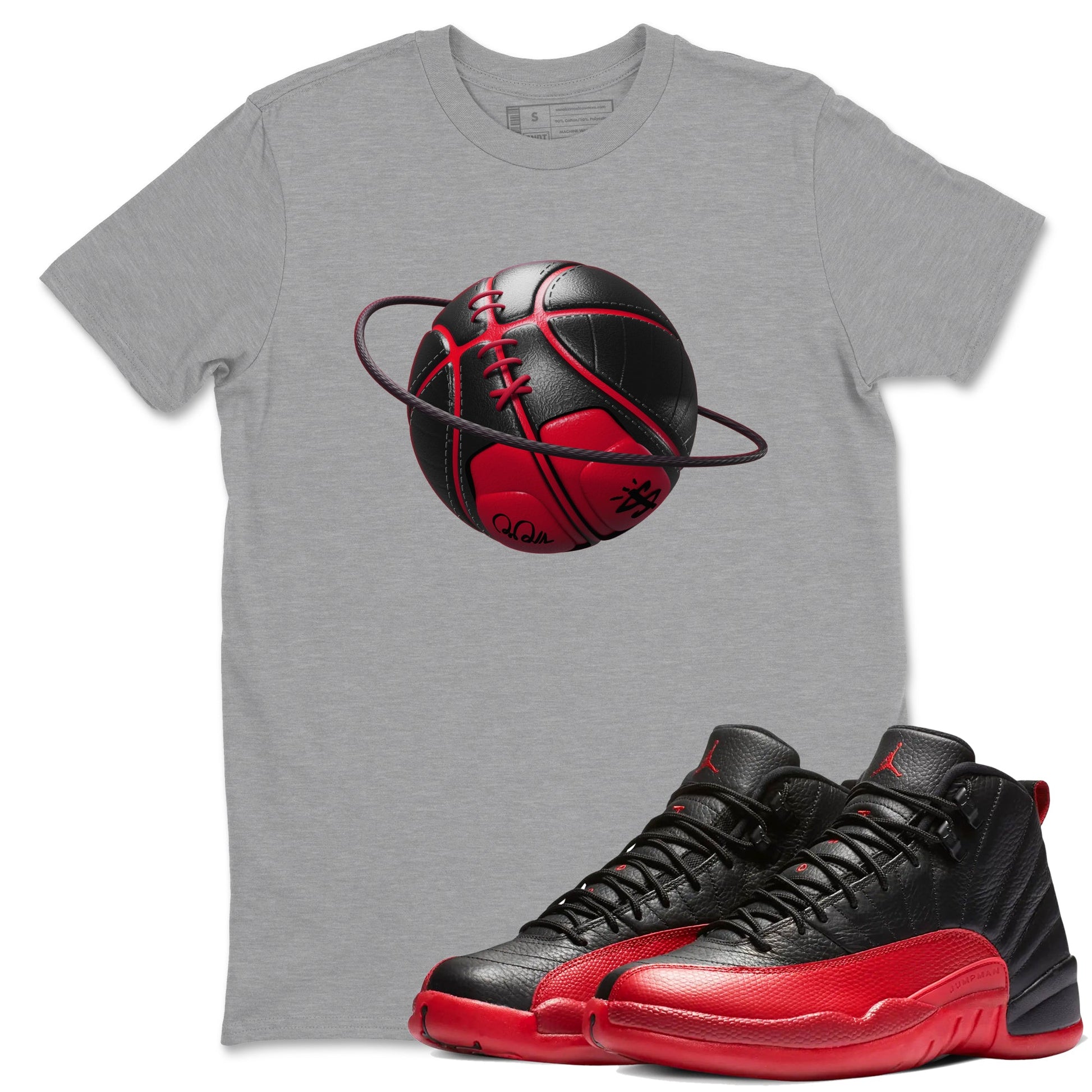 12s Flu Game shirts to match jordans Basketball Planet sneaker match tees Air Jordan 12 Retro Flu Game match shoes to clothes SNRT Sneaker Tees unisex cotton Heather Grey 1 shirts