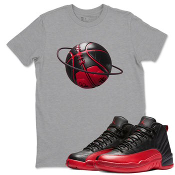 12s Flu Game shirts to match jordans Basketball Planet sneaker match tees Air Jordan 12 Retro Flu Game match shoes to clothes SNRT Sneaker Tees unisex cotton Heather Grey 1 shirts
