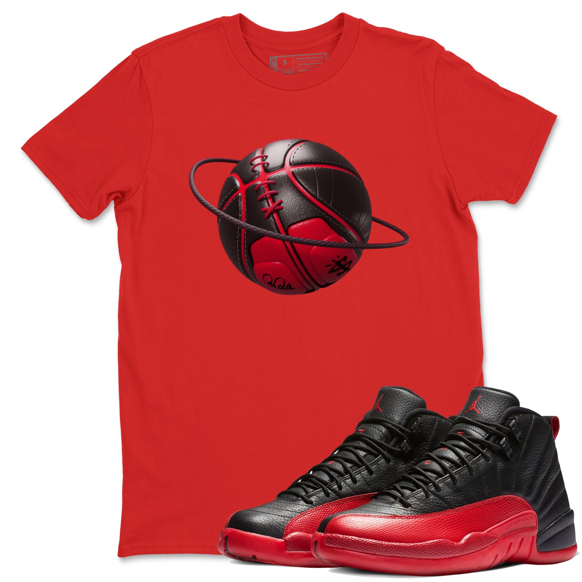 12s Flu Game shirts to match jordans Basketball Planet sneaker match tees Air Jordan 12 Retro Flu Game match shoes to clothes SNRT Sneaker Tees unisex cotton Red 1 shirts