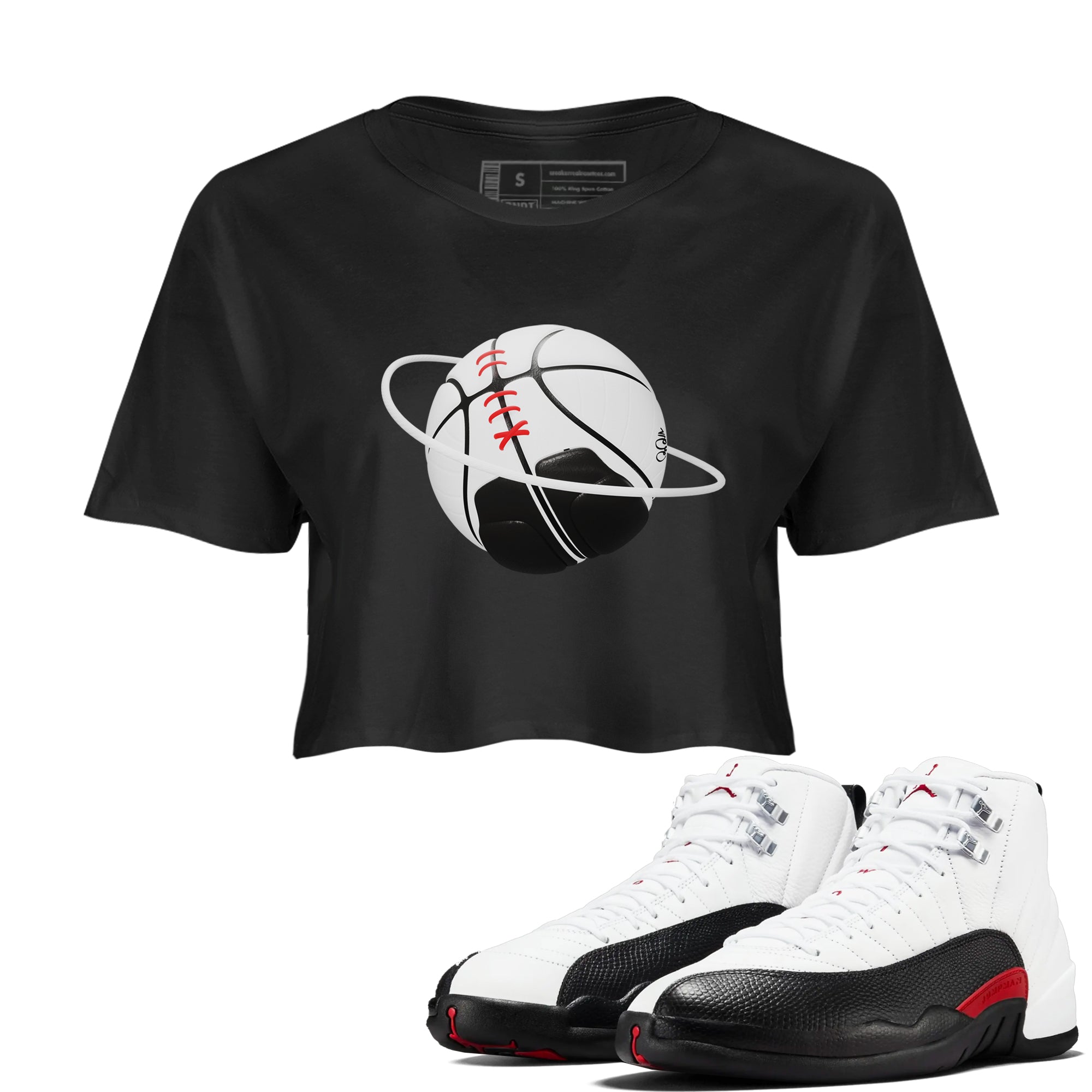 12s Taxi Flip shirts to match jordans Basketball Planet sneaker match tees Air Jordan 12 Taxi Flip SNRT Sneaker Tees streetwear brand Black 1 crop tee