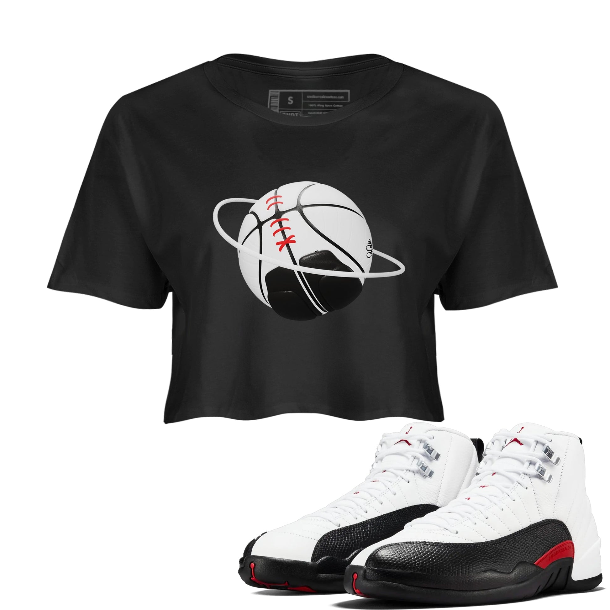 12s Taxi Flip shirts to match jordans Basketball Planet sneaker match tees Air Jordan 12 Taxi Flip SNRT Sneaker Tees streetwear brand Black 1 crop tee