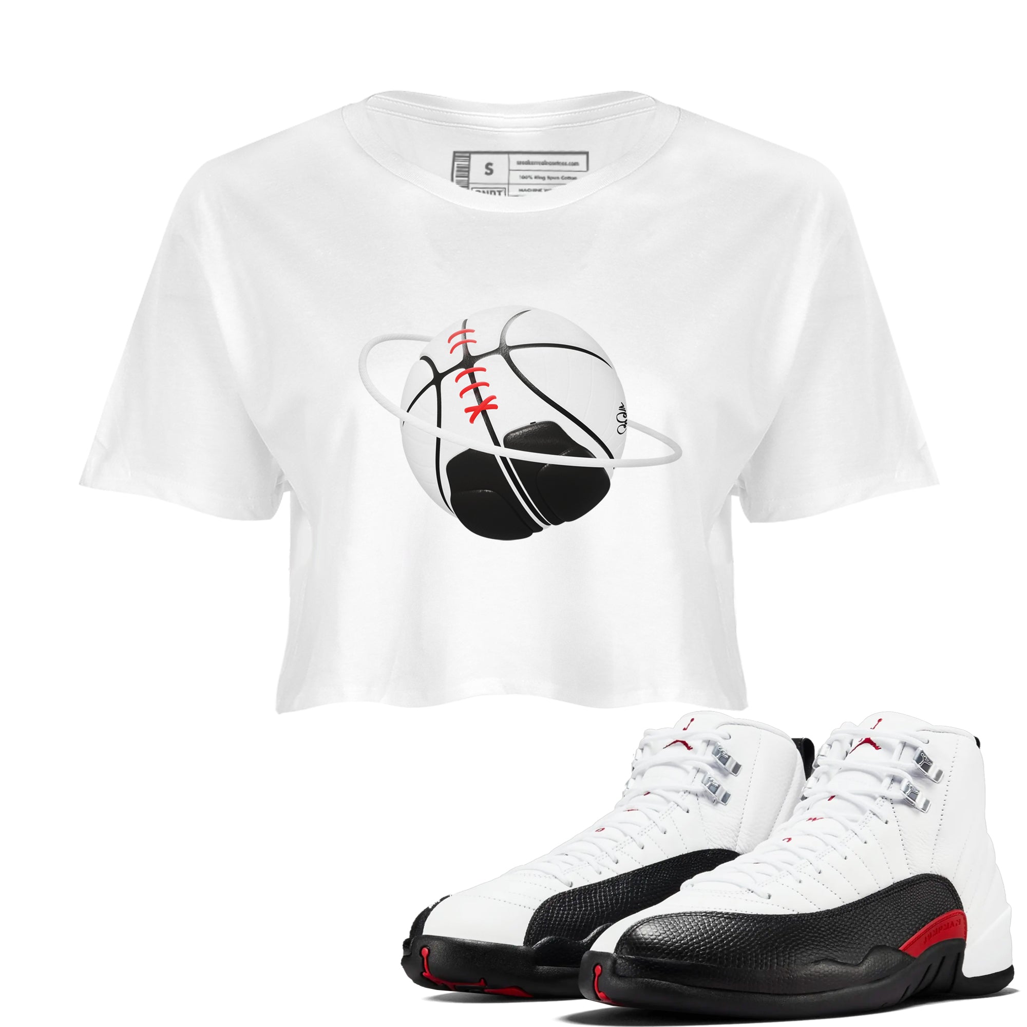 12s Taxi Flip shirts to match jordans Basketball Planet sneaker match tees Air Jordan 12 Taxi Flip SNRT Sneaker Tees streetwear brand White 1 crop tee