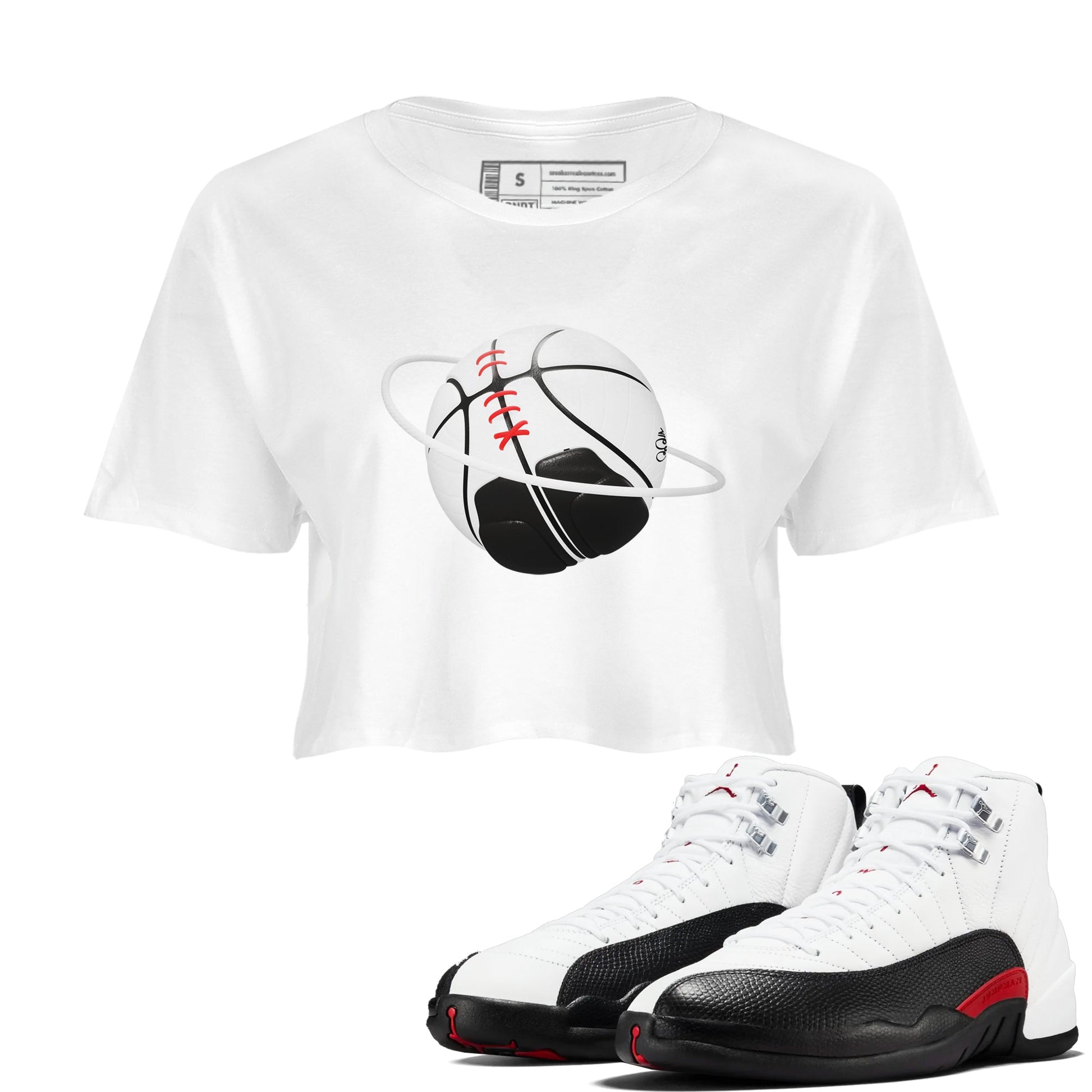 12s Taxi Flip shirts to match jordans Basketball Planet sneaker match tees Air Jordan 12 Taxi Flip SNRT Sneaker Tees streetwear brand White 1 crop tee