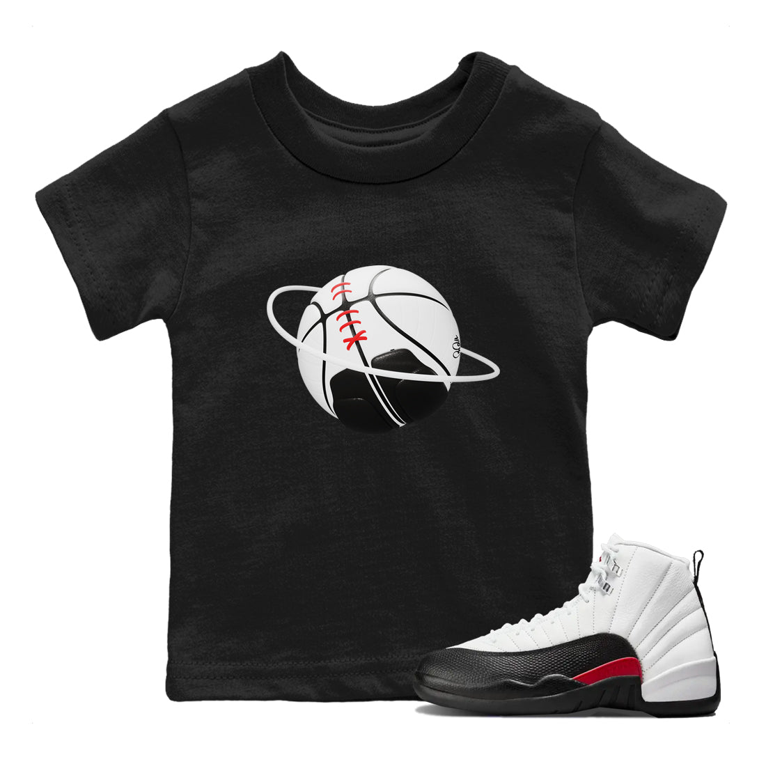 12s Taxi Flip shirts to match jordans Basketball Planet sneaker match tees Air Jordan 12 Taxi Flip SNRT Sneaker Tees streetwear brand Baby and Youth Black 1 cotton tee