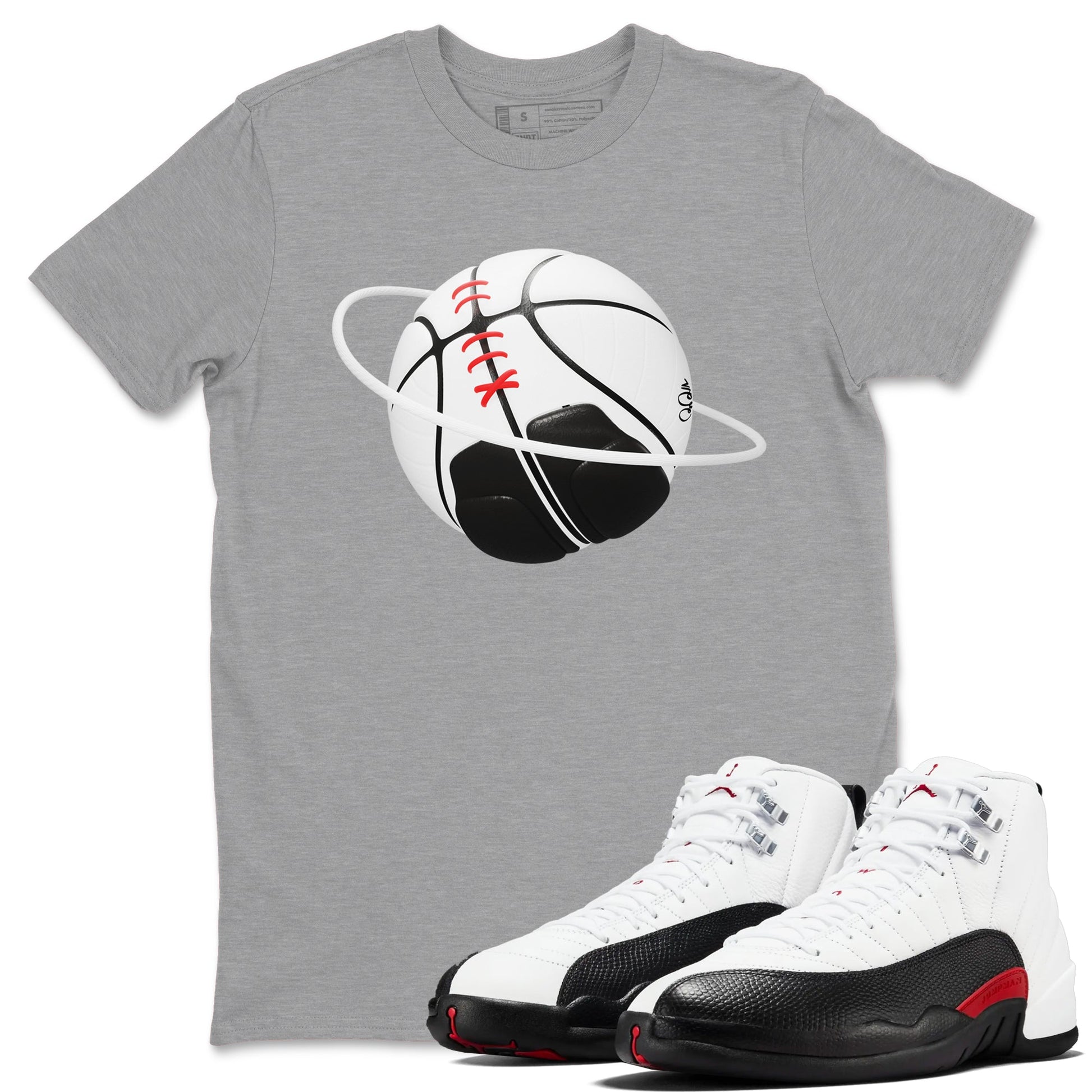 12s Taxi Flip shirts to match jordans Basketball Planet sneaker match tees Air Jordan 12 Taxi Flip SNRT Sneaker Tees streetwear brand Heather Grey 1 unisex cotton tee
