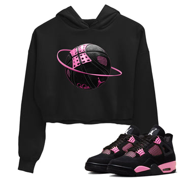 Perfect Valentine's Day Gifts graphic tee  – Sneaker Tees To Match Air Jordan 4 Pink Thunder – Basketball Planet Crop T-Shirt Black 1
