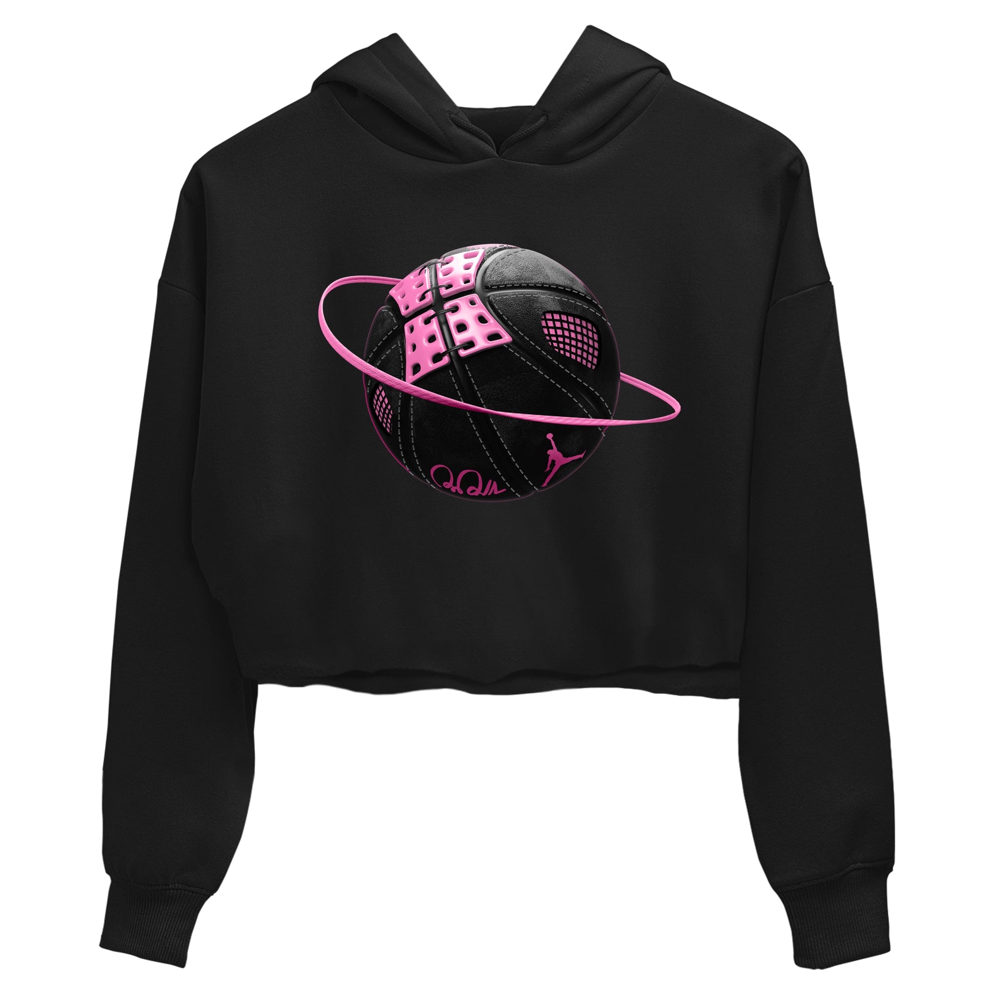 Perfect Valentine's Day Gifts graphic tee  – Sneaker Tees To Match Air Jordan 4 Pink Thunder – Basketball Planet Crop T-Shirt Black 2