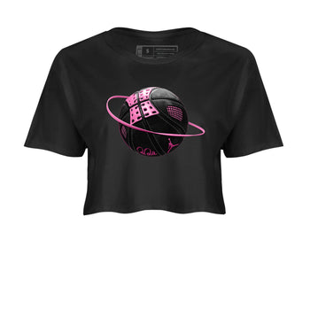 Perfect Valentine's Day Gifts graphic tee  – Sneaker Tees To Match Air Jordan 4 Pink Thunder – Basketball Planet Crop T-Shirt Black 2
