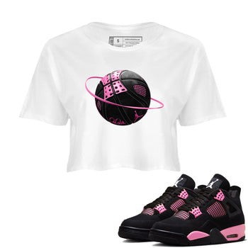 Perfect Valentine's Day Gifts graphic tee  – Sneaker Tees To Match Air Jordan 4 Pink Thunder – Basketball Planet Crop T-Shirt White 1