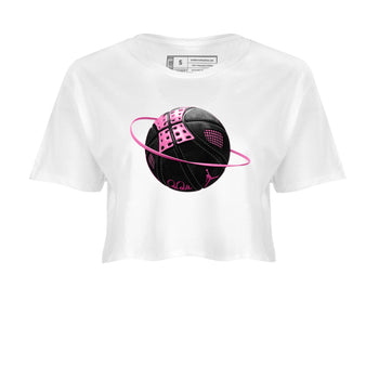 Perfect Valentine's Day Gifts graphic tee  – Sneaker Tees To Match Air Jordan 4 Pink Thunder – Basketball Planet Crop T-Shirt White 2