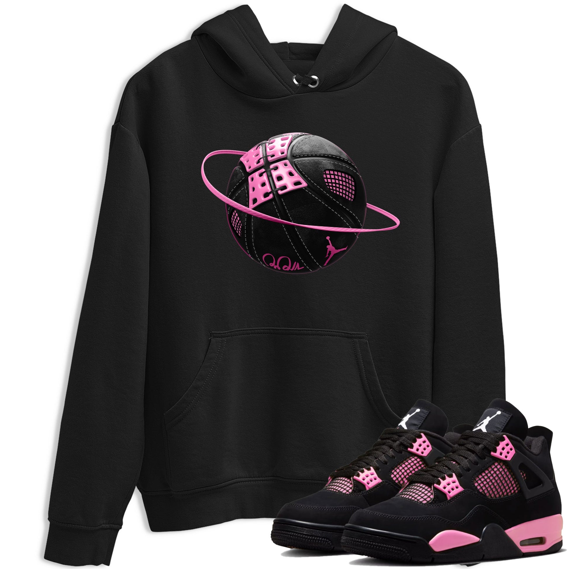 Perfect Valentine's Day Gifts graphic tee  – Sneaker Tees To Match Air Jordan 4 Pink Thunder – Basketball Planet Tee Black 1