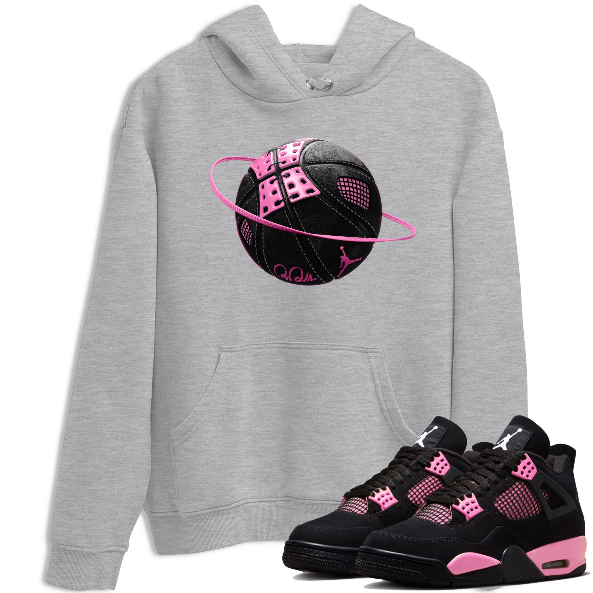 Perfect Valentine's Day Gifts graphic tee  – Sneaker Tees To Match Air Jordan 4 Pink Thunder – Basketball Planet Tee Heather Grey 1
