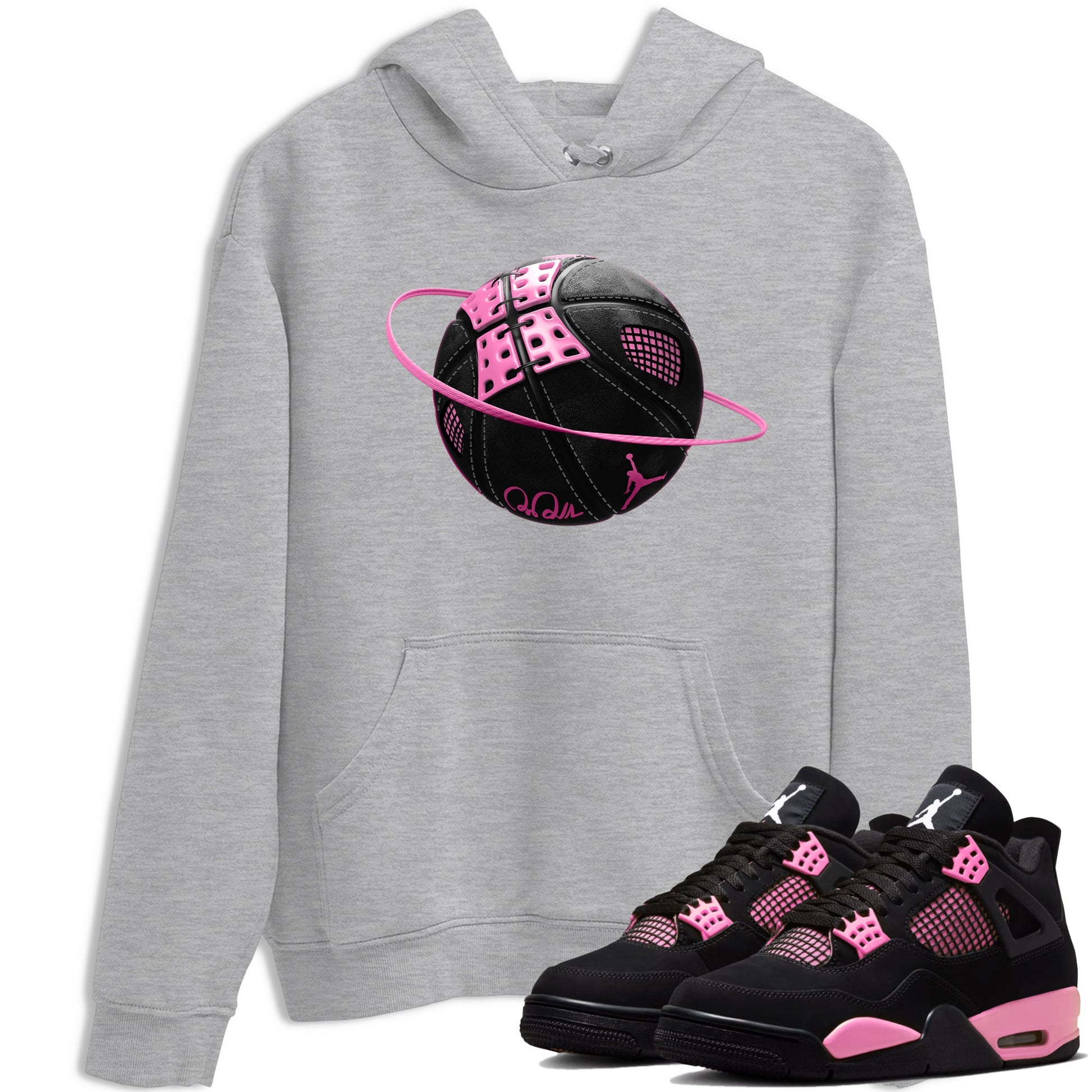 Perfect Valentine's Day Gifts graphic tee  – Sneaker Tees To Match Air Jordan 4 Pink Thunder – Basketball Planet Tee Heather Grey 1
