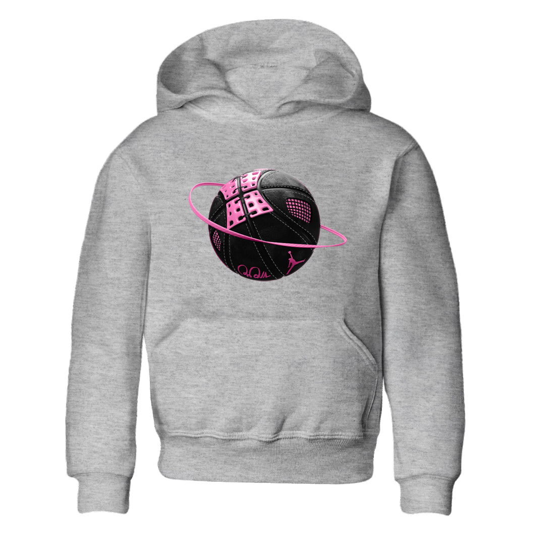 Perfect Valentine's Day Gifts graphic tee  – Sneaker Tees To Match Air Jordan 4 Pink Thunder – Basketball Planet Kids Graphic T-Shirt Heather Grey 2