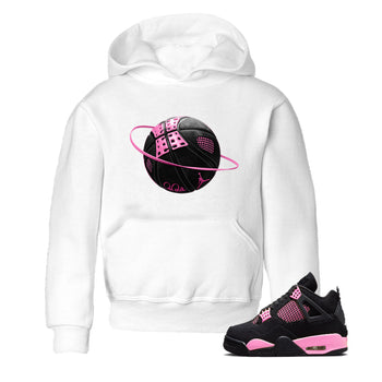 Perfect Valentine's Day Gifts graphic tee  – Sneaker Tees To Match Air Jordan 4 Pink Thunder – Basketball Planet Kids Graphic T-Shirt White 1