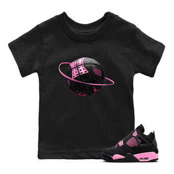 Perfect Valentine's Day Gifts graphic tee  – Sneaker Tees To Match Air Jordan 4 Pink Thunder – Basketball Planet Kids Graphic T-Shirt Black 1
