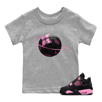 Perfect Valentine's Day Gifts graphic tee  – Sneaker Tees To Match Air Jordan 4 Pink Thunder – Basketball Planet Kids Graphic T-Shirt Heather Grey 1