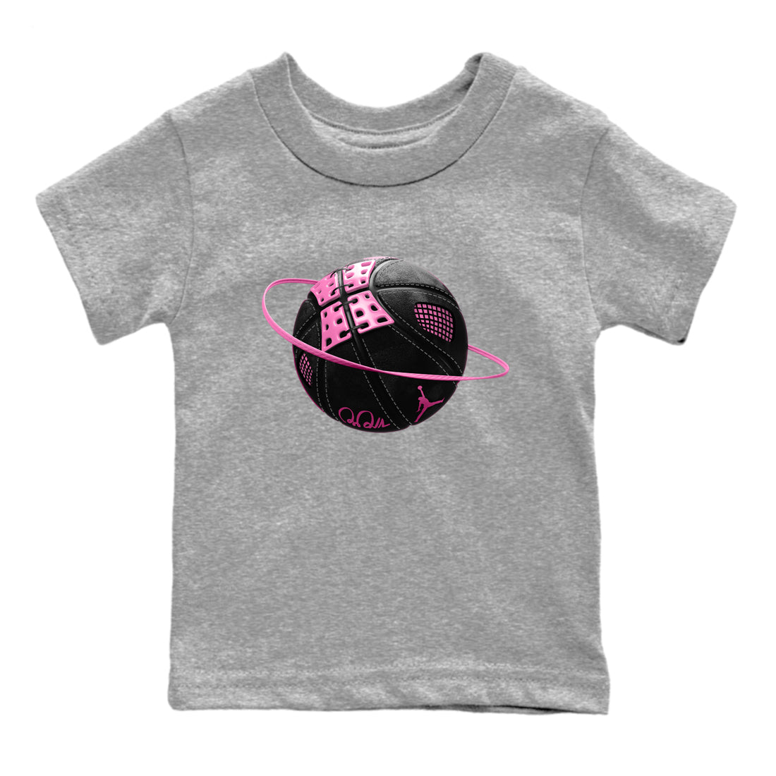 Perfect Valentine's Day Gifts graphic tee  – Sneaker Tees To Match Air Jordan 4 Pink Thunder – Basketball Planet Kids Graphic T-Shirt Heather Grey 2