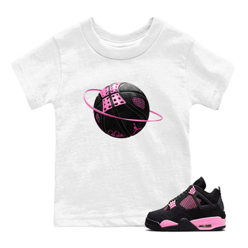 Perfect Valentine's Day Gifts graphic tee  – Sneaker Tees To Match Air Jordan 4 Pink Thunder – Basketball Planet Kids Graphic T-Shirt White 1