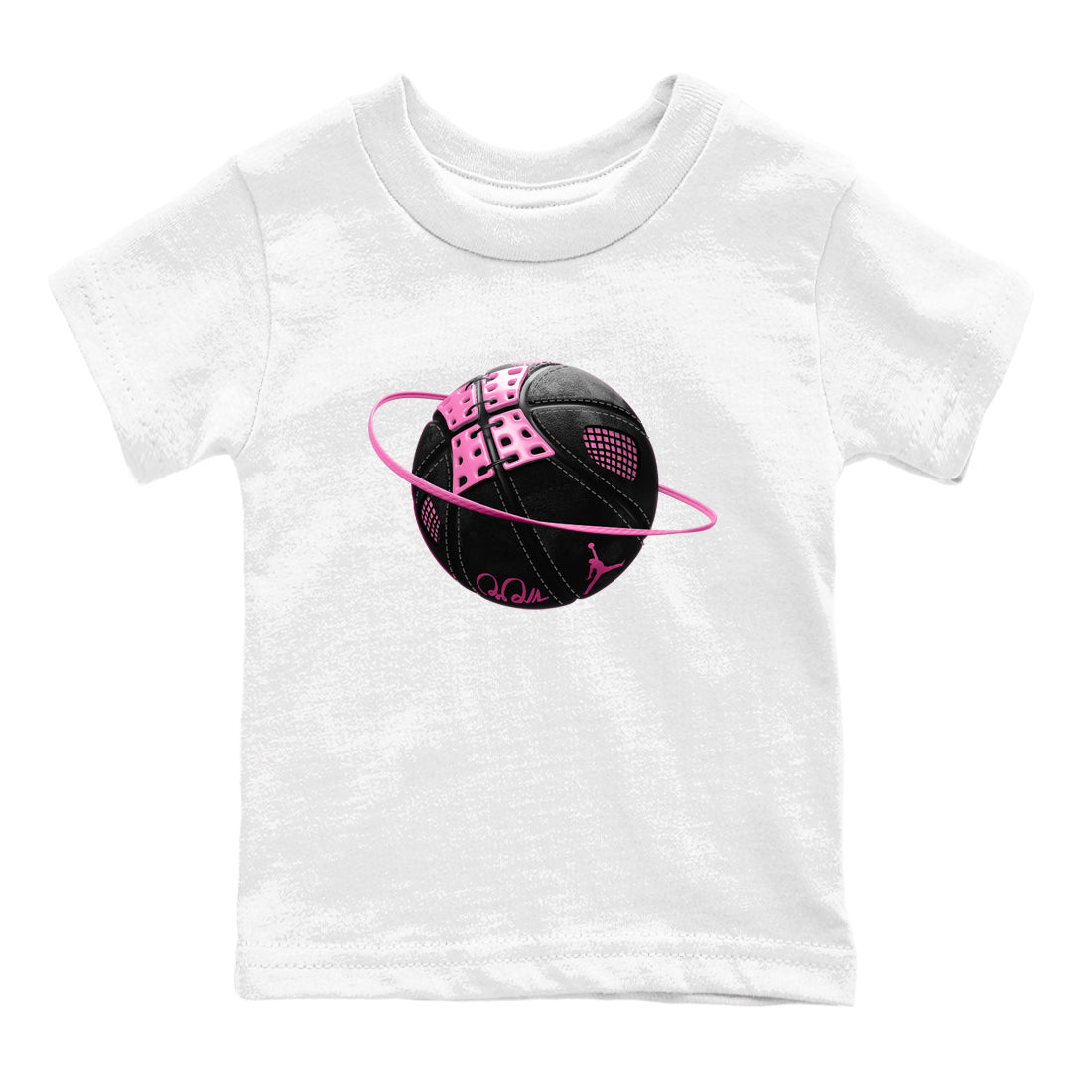 Perfect Valentine's Day Gifts graphic tee  – Sneaker Tees To Match Air Jordan 4 Pink Thunder – Basketball Planet Kids Graphic T-Shirt White 2
