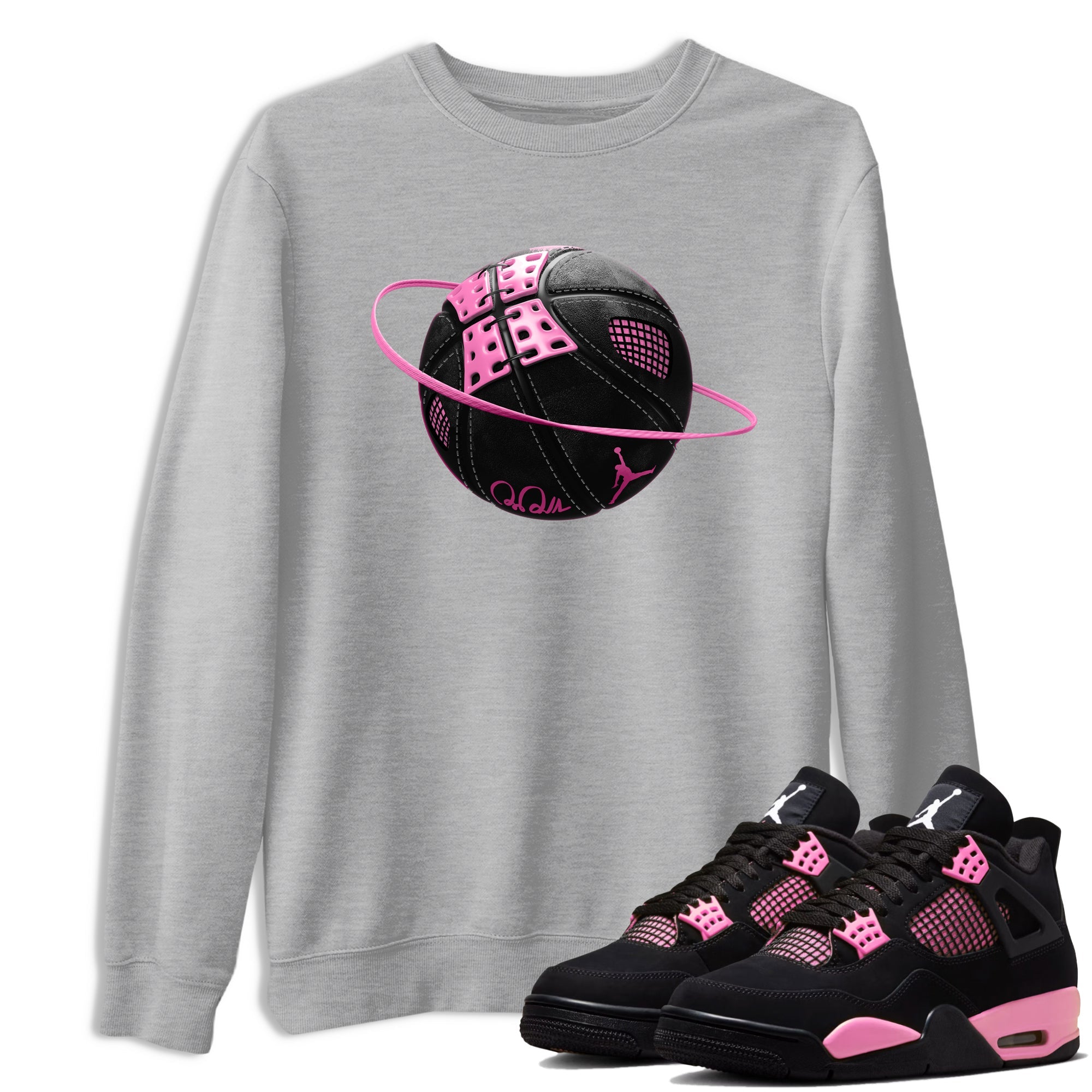 Perfect Valentine's Day Gifts graphic tee  – Sneaker Tees To Match Air Jordan 4 Pink Thunder – Basketball Planet Tee Heather Grey 1