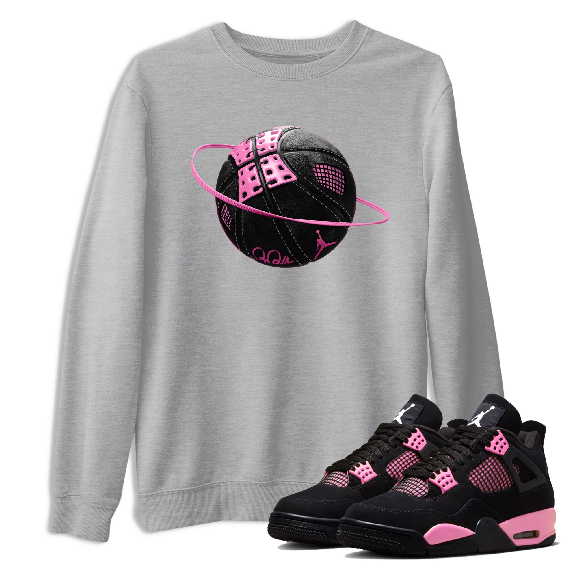 Perfect Valentine's Day Gifts graphic tee  – Sneaker Tees To Match Air Jordan 4 Pink Thunder – Basketball Planet Tee Heather Grey 1