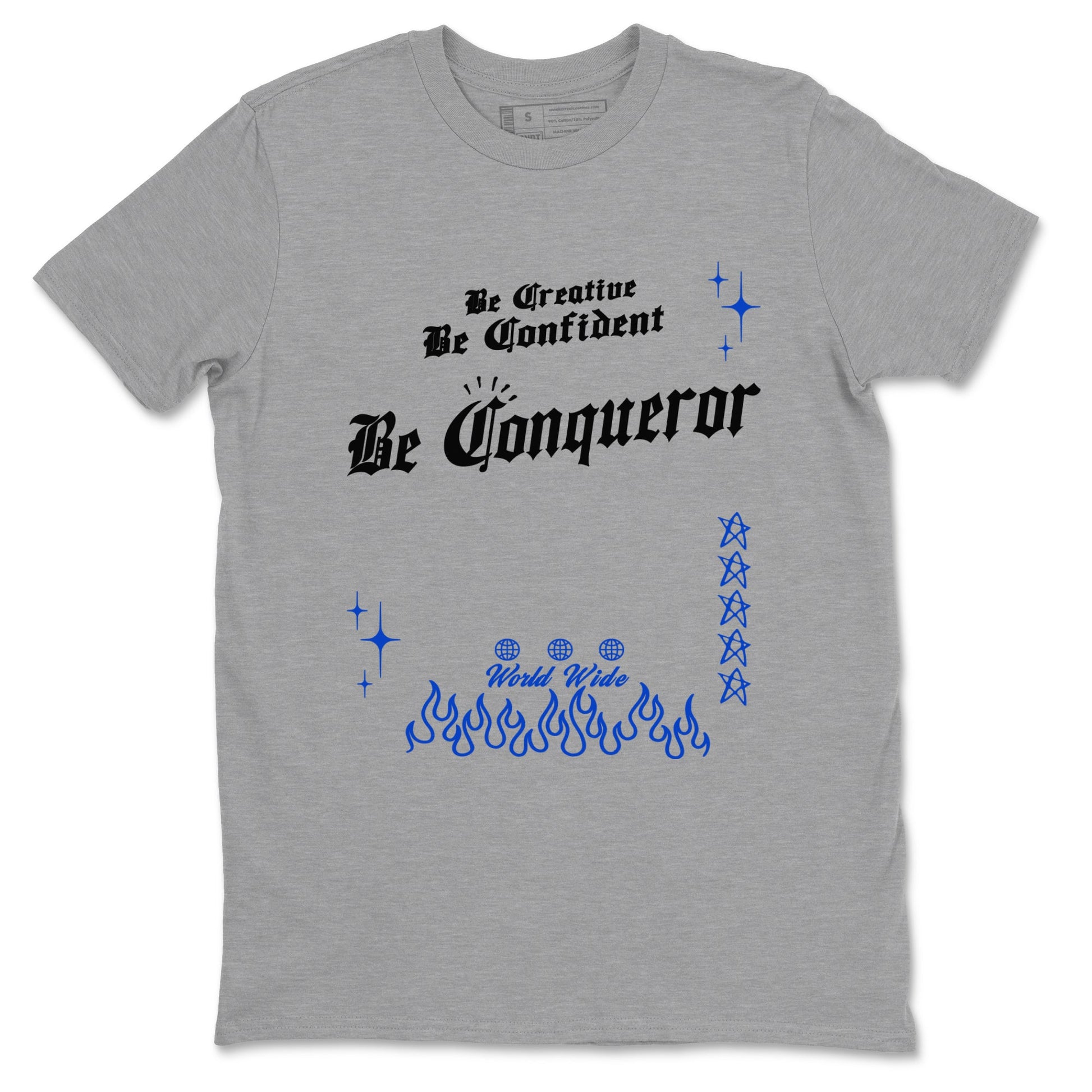 Foams One Royal shirts to match jordans Be Conqueror sneaker match tees Air Foamposite One Royal match shoes to clothes SNRT Sneaker Tees unisex cotton Heather Grey 2 shirts