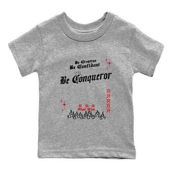 1s Black Toe Reimagined shirts to match jordans Be Conqueror sneaker match tees Air Jordan 1 Black Toe Reimagined match shoes to clothes SNRT Sneaker Tees Youth Baby Heather Grey 2 tee