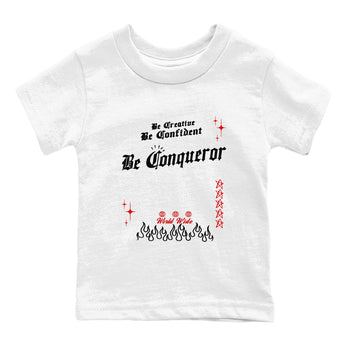 1s Black Toe Reimagined shirts to match jordans Be Conqueror sneaker match tees Air Jordan 1 Black Toe Reimagined match shoes to clothes SNRT Sneaker Tees Youth Baby White 2 tee