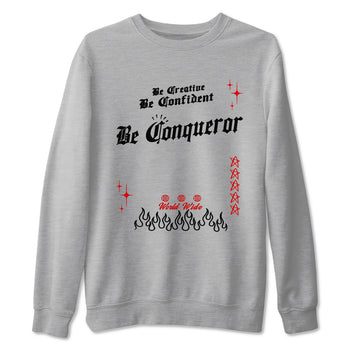 1s Black Toe Reimagined shirts to match jordans Be Conqueror sneaker match tees Air Jordan 1 Black Toe Reimagined match shoes to clothes SNRT Sneaker Tees unisex cotton Heather Grey 2 shirts